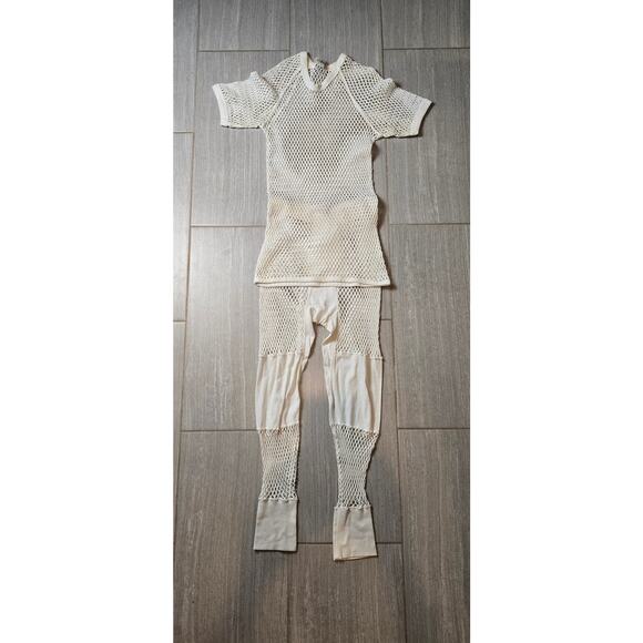 Vtg LL Bean Men’s Fisherman Sailor Top/Bottom Net Mesh Set Cream Coverup M/L - Picture 2 of 8